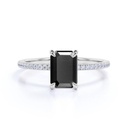 Emerald Cut Black And White Diamond Ring With Accents