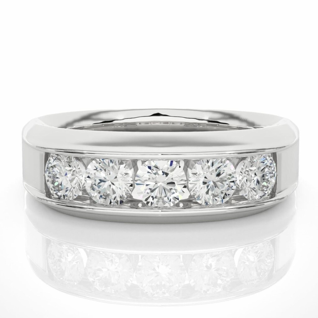 Round Cut Channel Set Diamond Wedding Band In White Gold