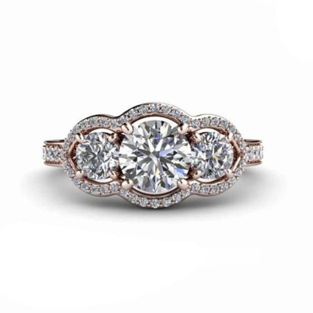 Round Three Stone Engagement Ring for Women