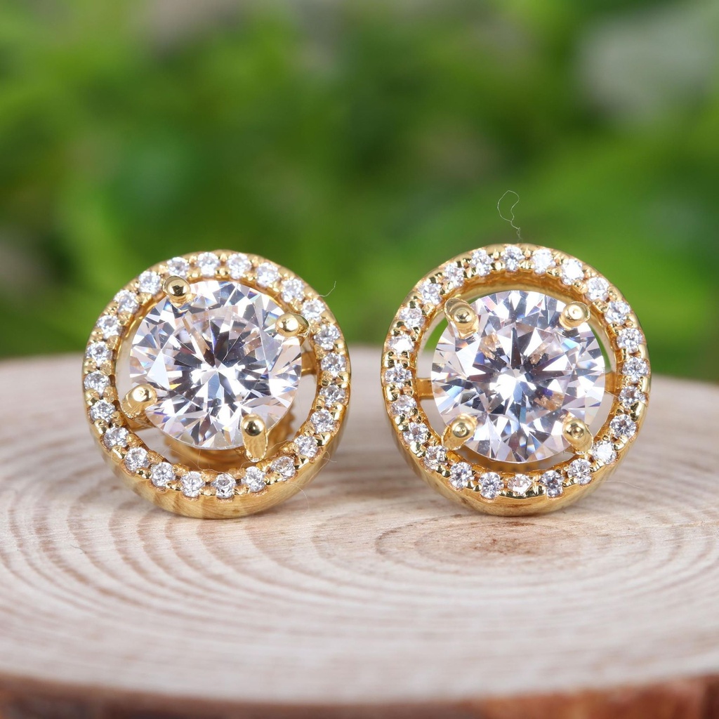 Round Cut Moissanite Halo Stud Earrings