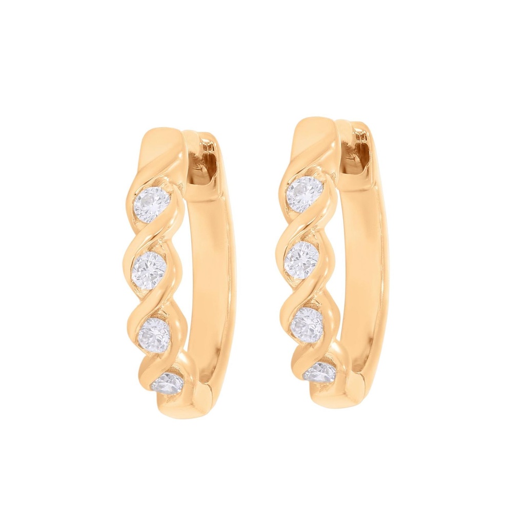 Round Diamond Cross Shape Huggie Hoop Earring