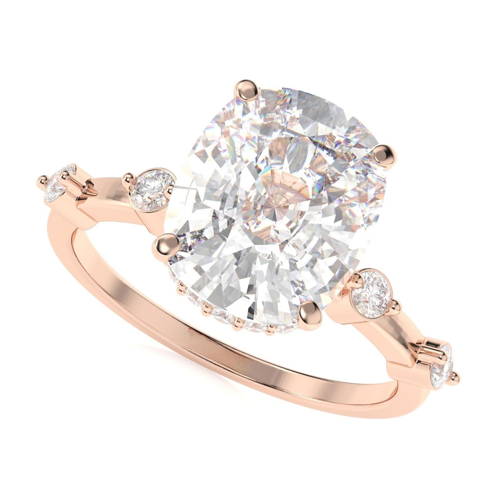  Diamond Engagement Ring | | Lower Halo Hidden Halo Ring | Elongated Cushion Vintage Ring