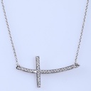  Round Brilliant Shape White  Diamond 925 Sterling Silver Sideways Cross Pendant Necklace