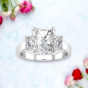 3 Stone Radiant Cut White Moissanite In 925 Sterling Silver Ring For Women's Engagement