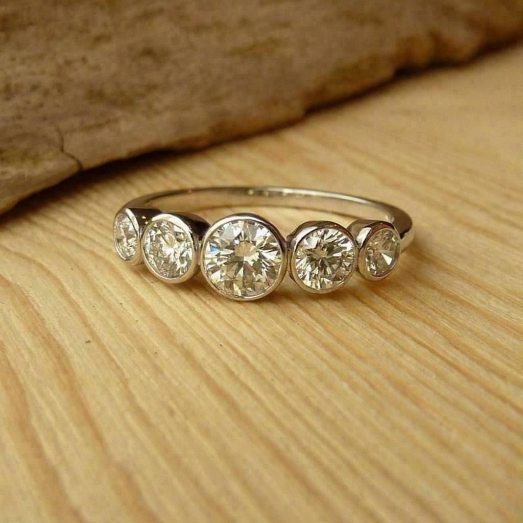 Round Cut Five Stone Engagement Ring for Women