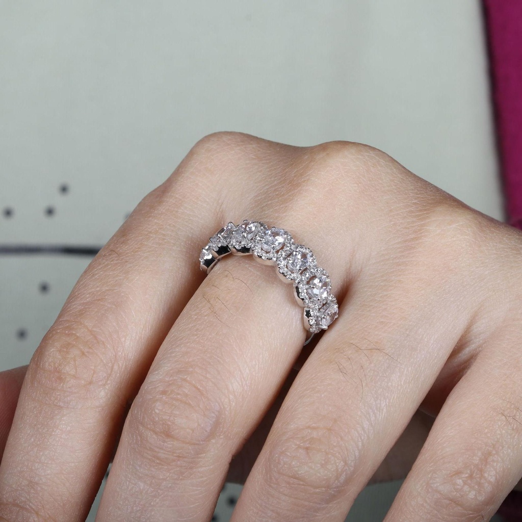 Oval Cut Stone Half Eternity Band For Women