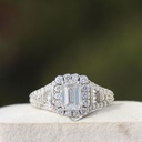 Emerald Cut Diamond Halo Art Deco Ring, Vintage Engagement Ring, Unique Women Diamond Ring, Gift For Women