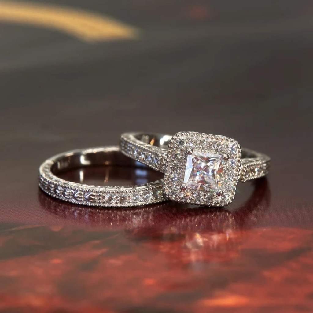 Princess Cut Stone Wedding Ring Set For Women