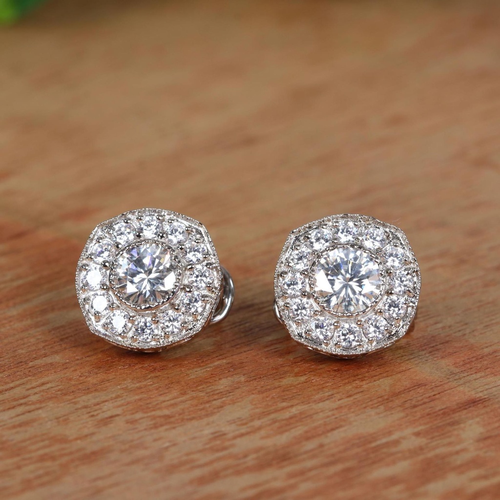  Round Cut  Halo Stud Earring