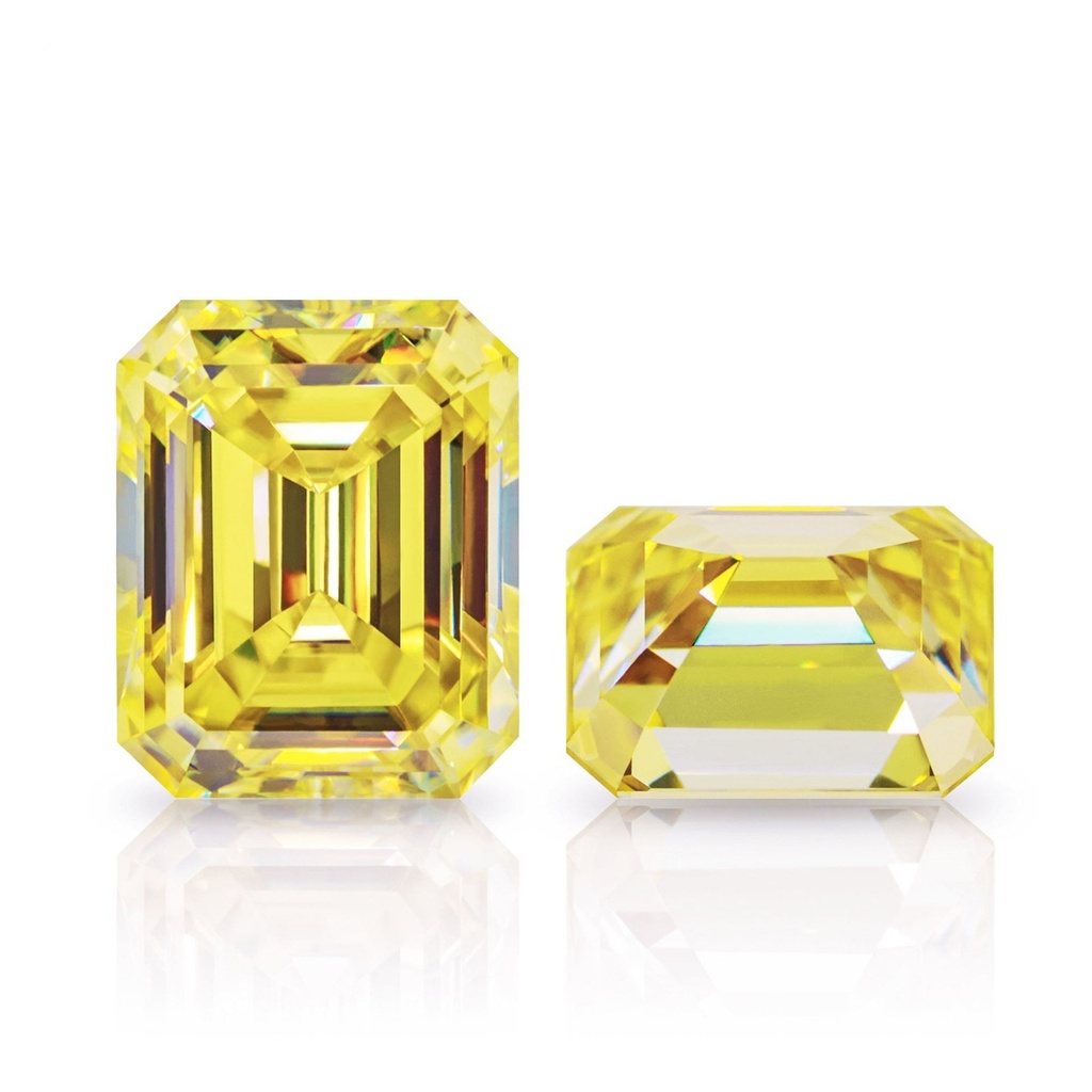 Loose Moissanite Canary Vivid Yellow Clean Emerald Cut 14.00 x 12.00 MM