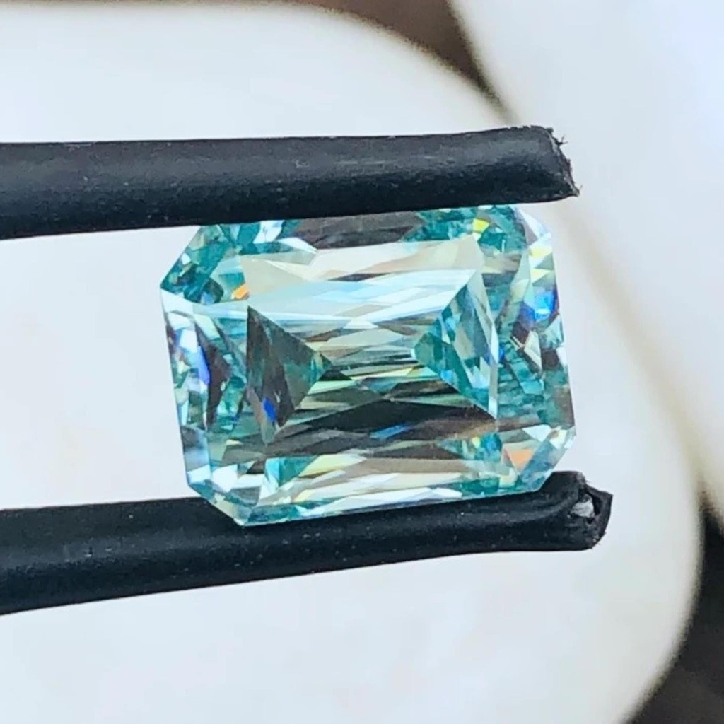Loose Moissanite Blue Clean Criss Cut Emerald 14.00 x 12.00 MM
