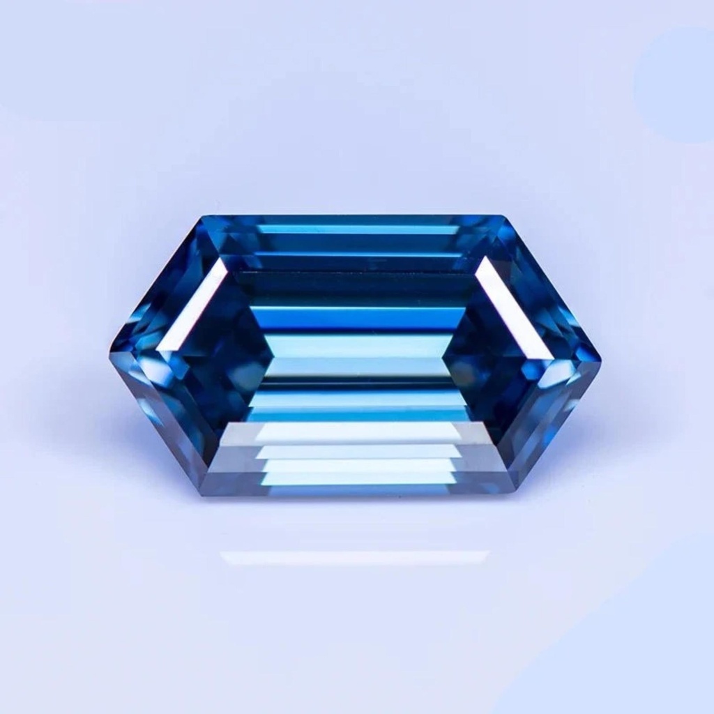 Loose Moissanite Royal Vivid Blue Clean Long Hexagon Cut 17.00 x 8.50 MM