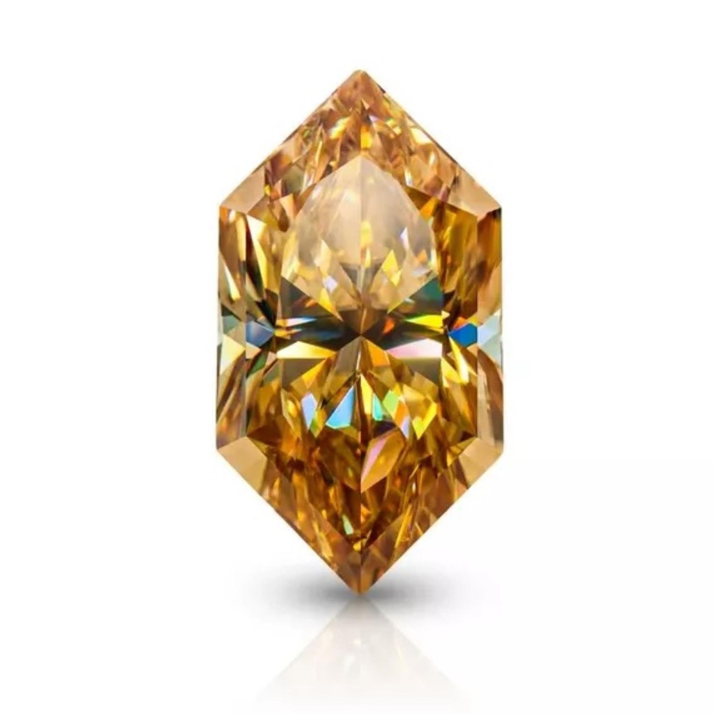 Loose Moissanite Champagne Vivid Brown Clean Long Hexagon Cut 17.00 x 8.50 MM