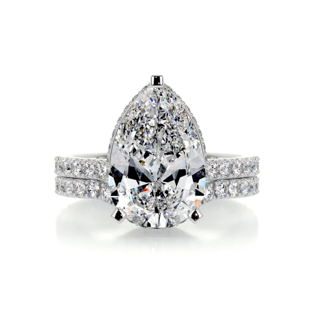 Pear Diamond Hidden Halo Bridal Set For Women