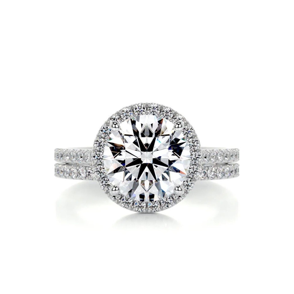 Round Diamond Halo Bridal Set For Women