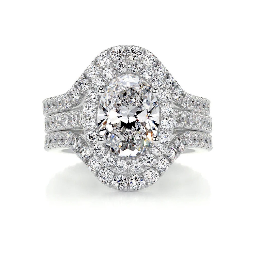  Oval Diamond Halo Trio Set  Ring for Women