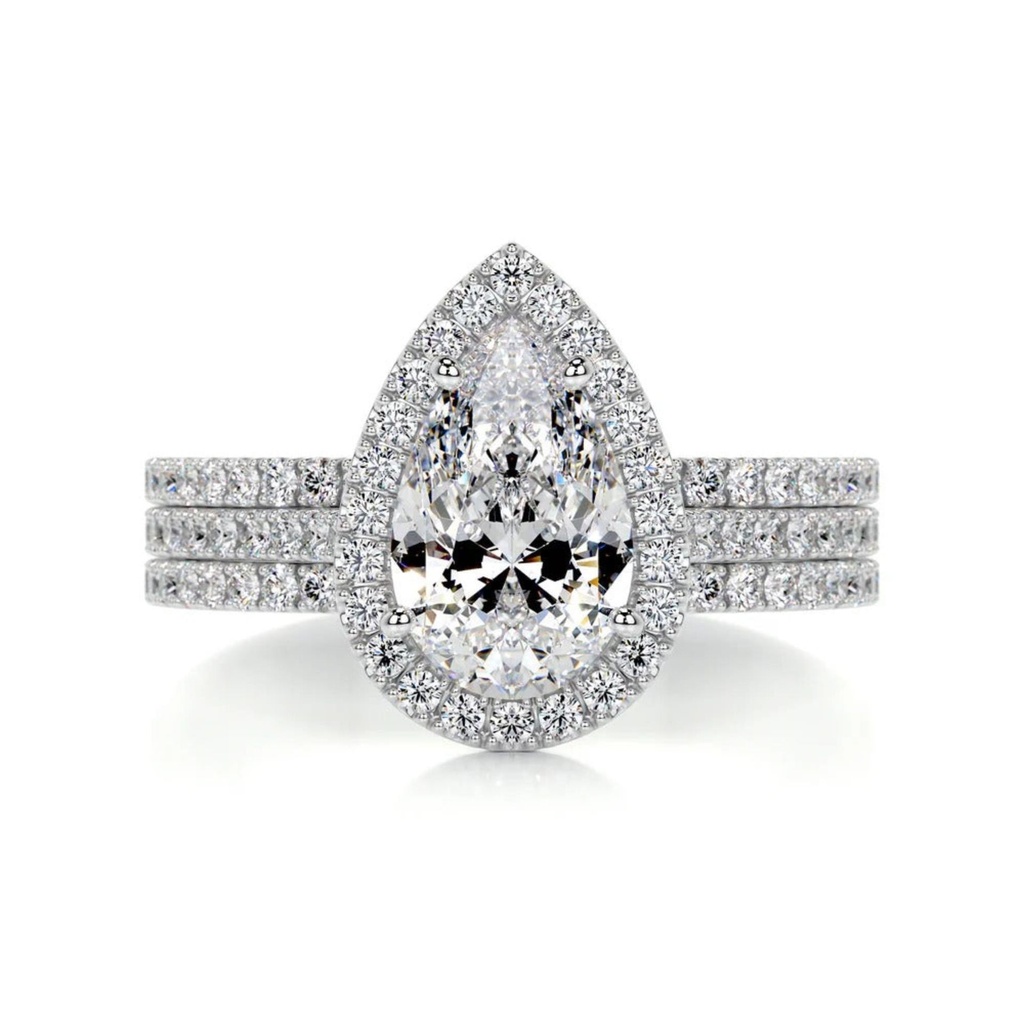 Pear Diamond Halo Trio Set  Ring for Women