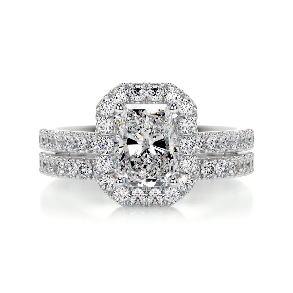 Radiant Diamond Halo Bridal Set For Women