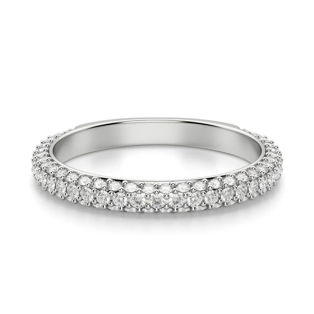  Round Cut Diamond 3 Row Half Eternity Wedding Band For Women