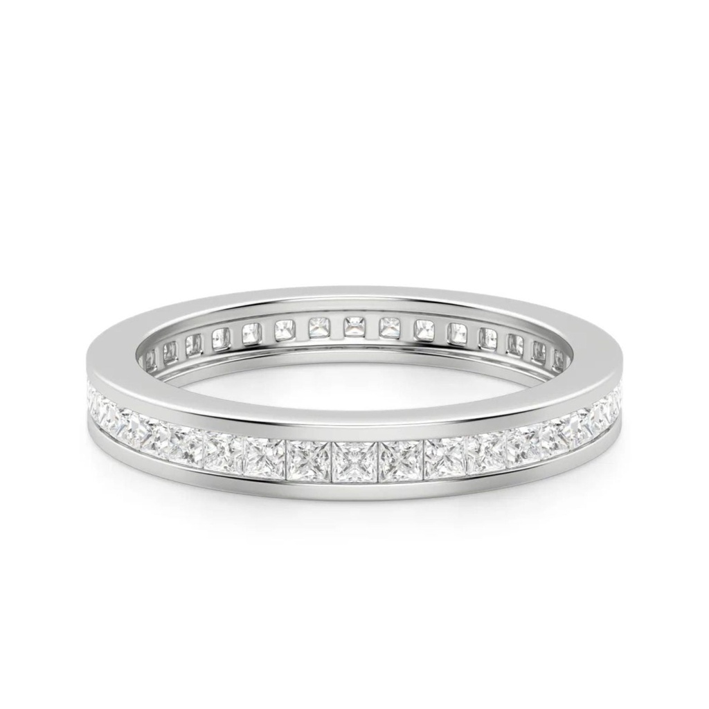 Princess Cut Channel Set Eternity Wedding Band For Women