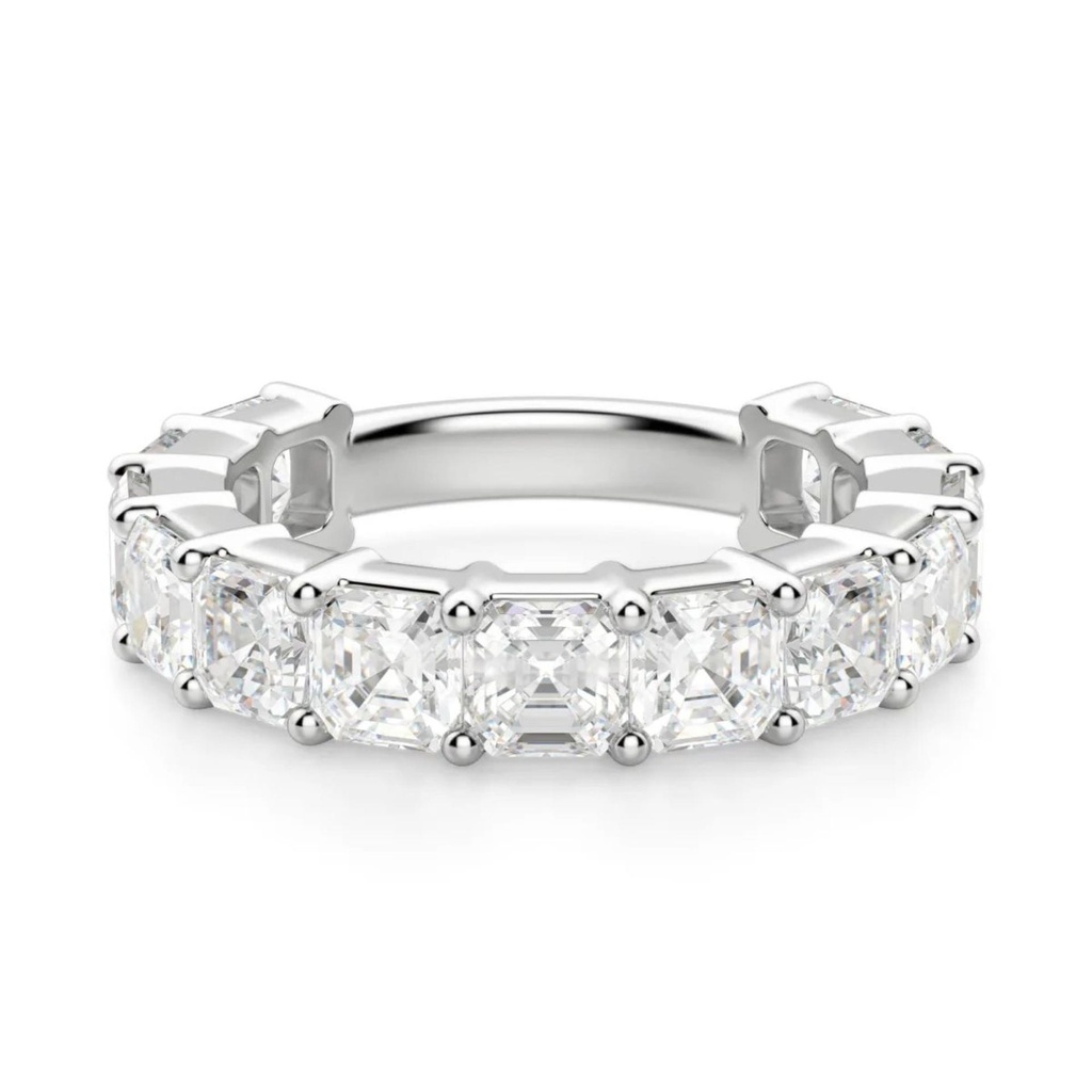 Asscher Cut Half Eternity Wedding Band For Women