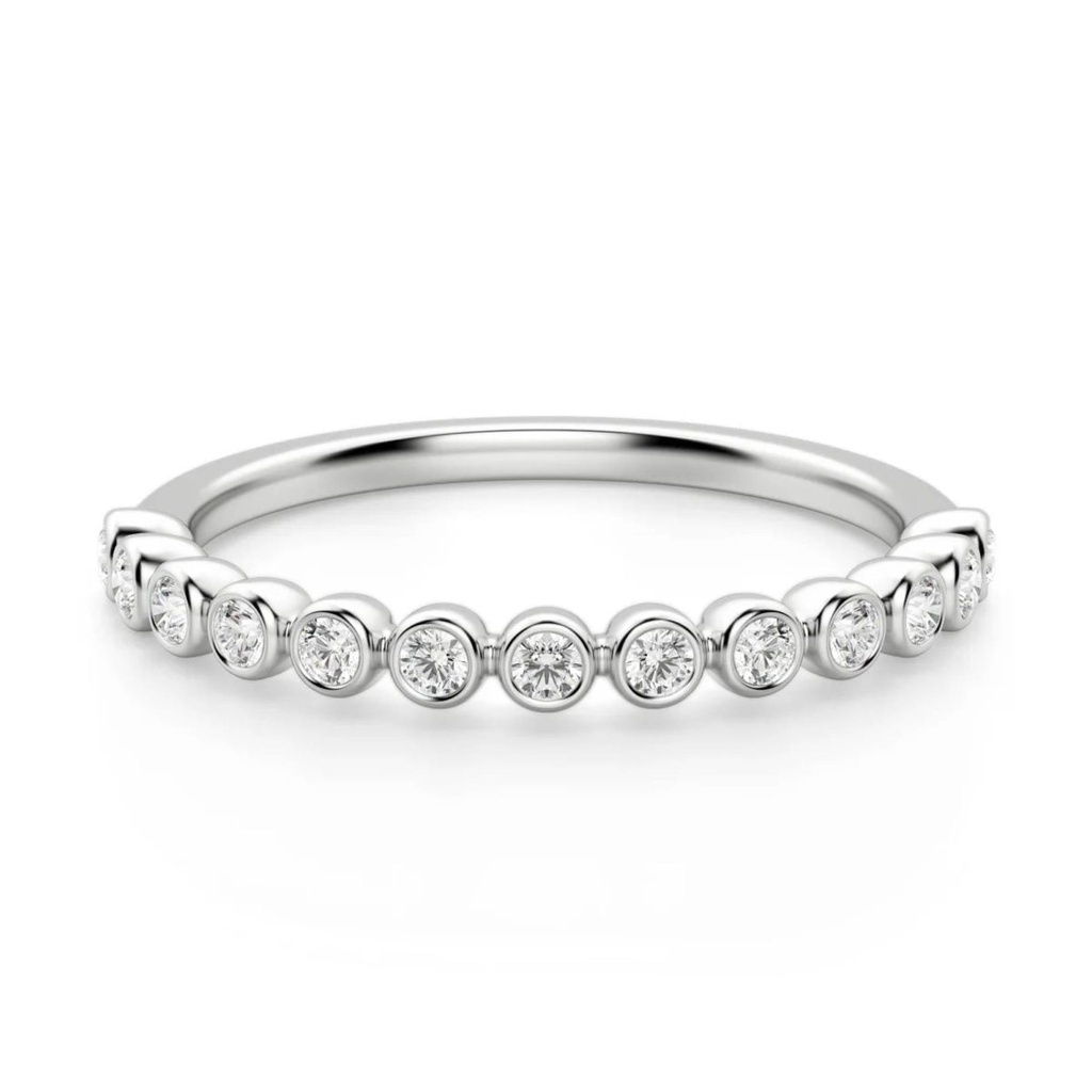 Round Cut Bezel Set Half Eternity Wedding Band For Women