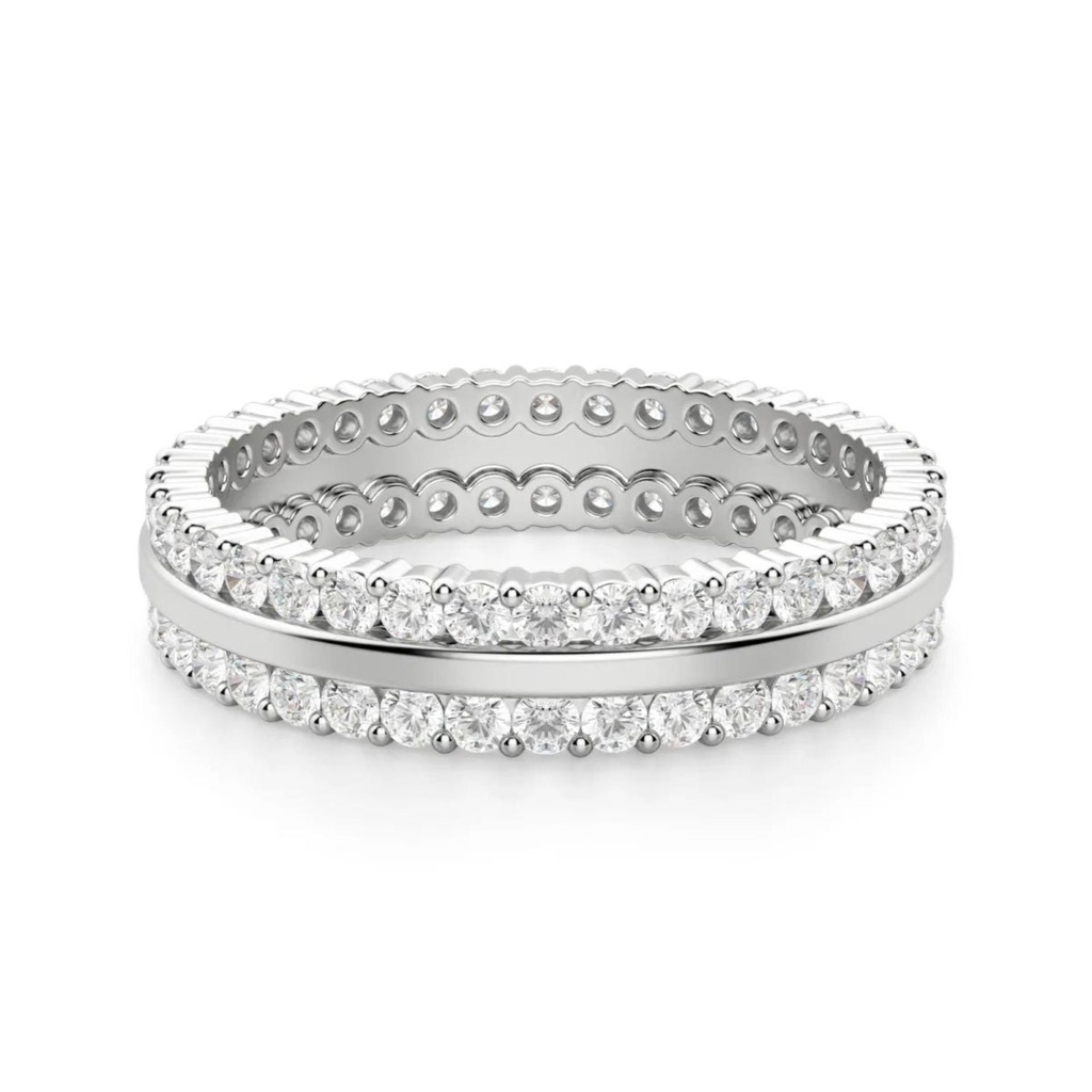 Round Cut Double Row Set Wedding Band For Women