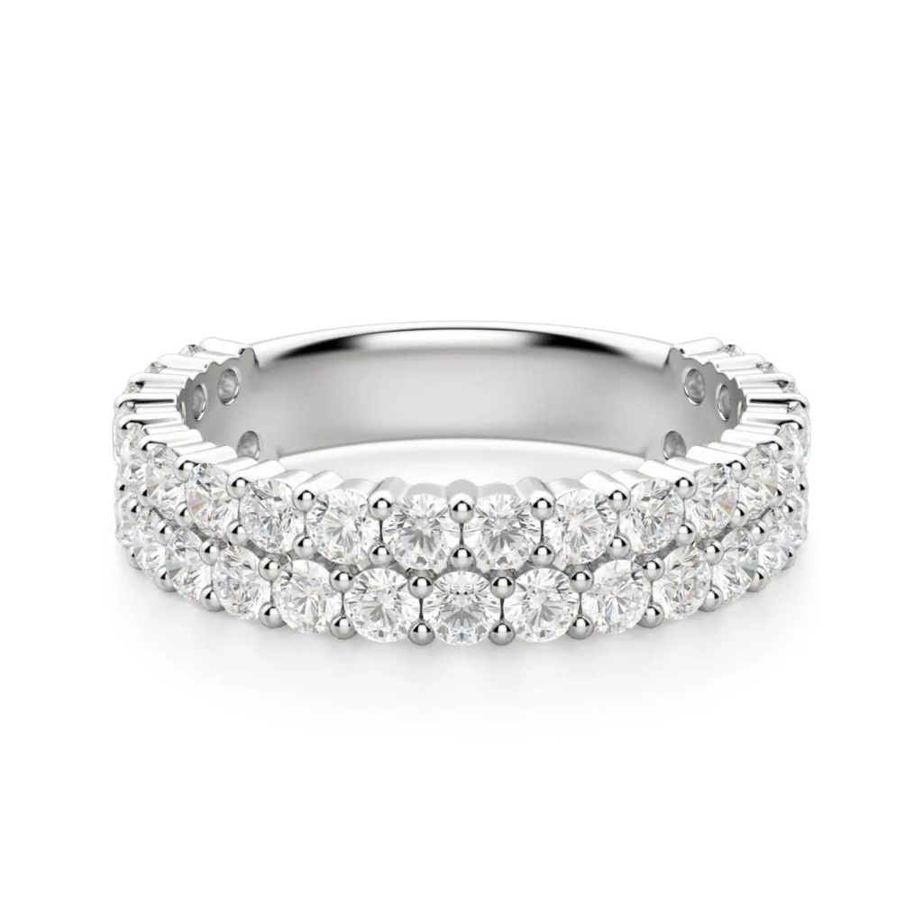 Round Cut Double Row Semi Eternity Wedding Band For Women