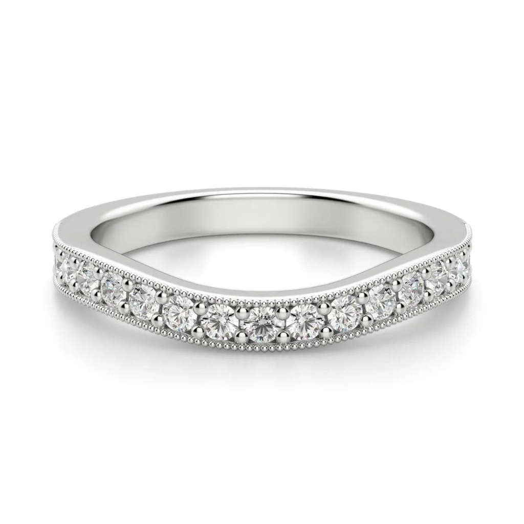 Round Cut Curved Eternity Wedding Band for Her