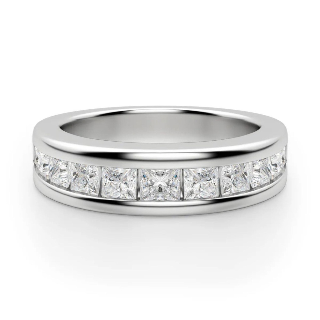 Princess Cut Channel Set Half Eternity Wedding Band For Women