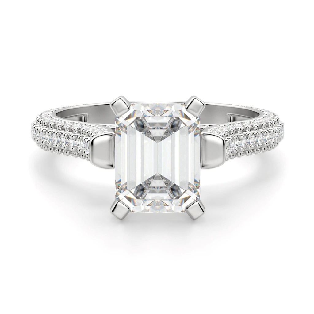 Emerald Cut  Pave Set Engagement Ring For Women