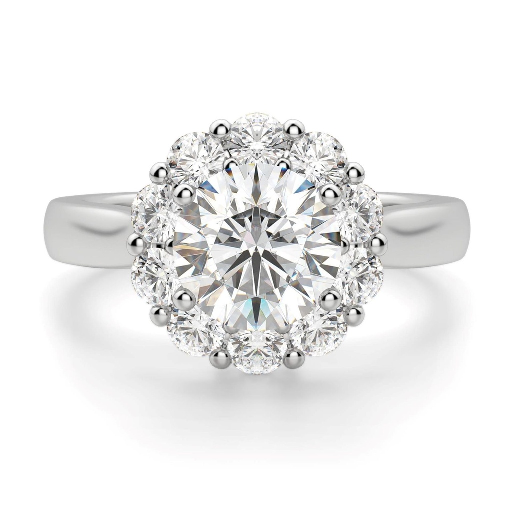  Round Cut Floral Shape Halo Engagement Ring For Women