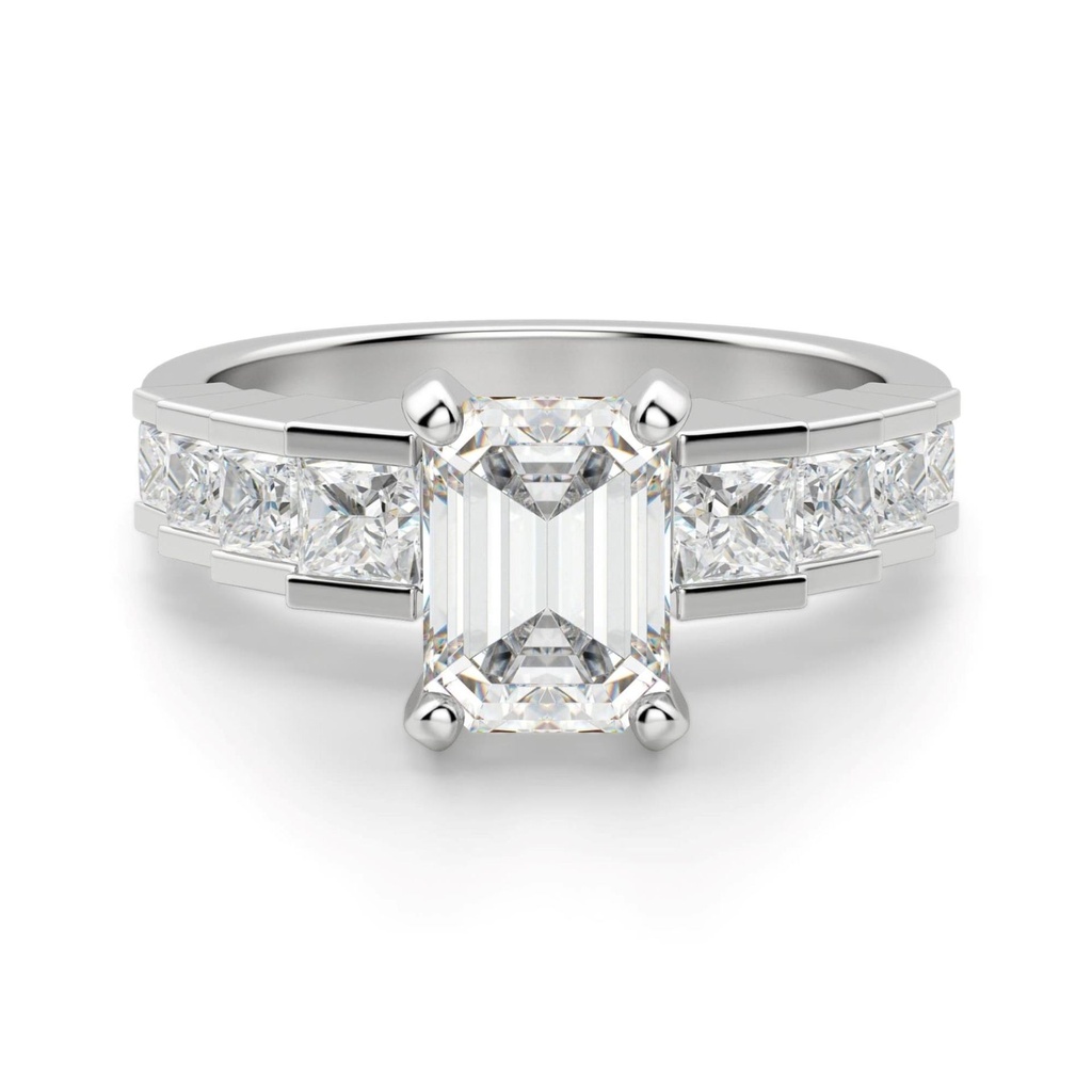 Emerald Cut Step Set Engagement Ring For Women
