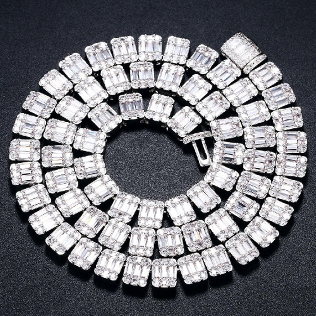 Baguette Iced Out Necklace Chain Sterling Silver Hip Hop Luxury Chain