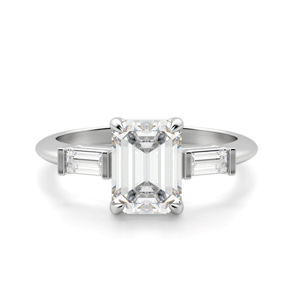 Emerald Cut Three Stone Engagement Ring For Women