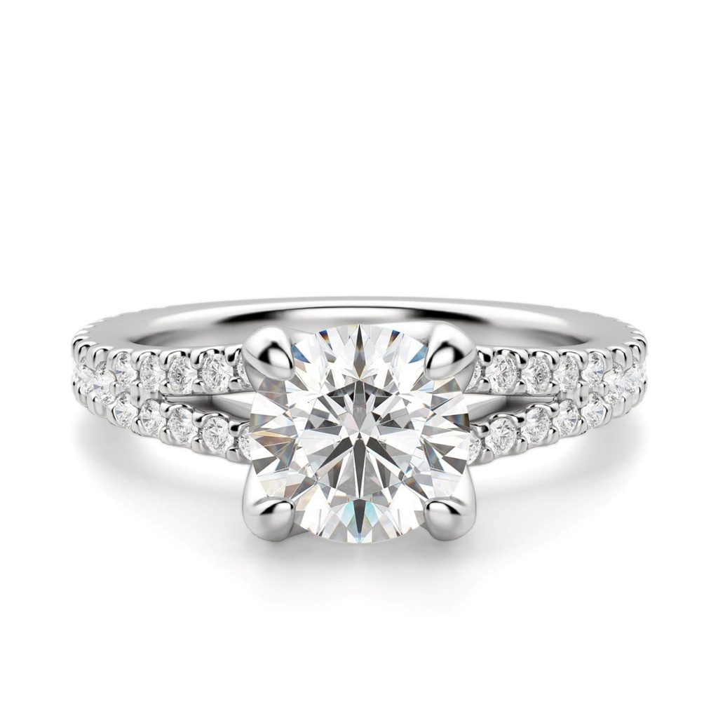 Round Cut Split Shank Engagement Ring For Women