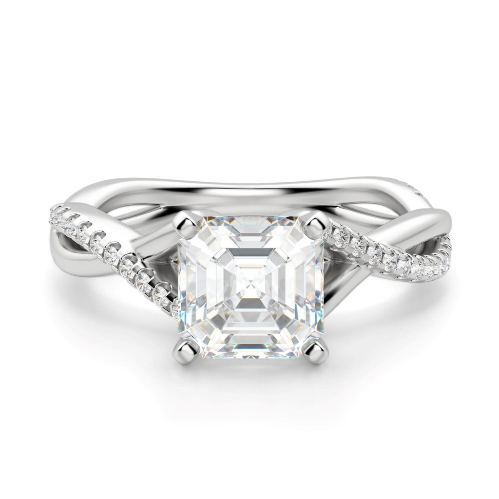 Asscher Cut Twisted Diamond Engagement Ring For Women