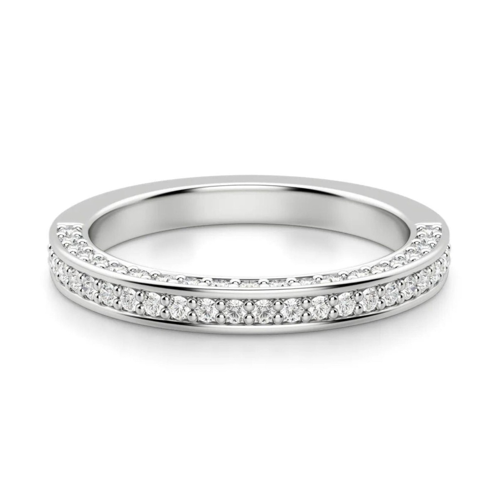Round Cut Diamond 3 Row Half Eternity Wedding Band For Women
