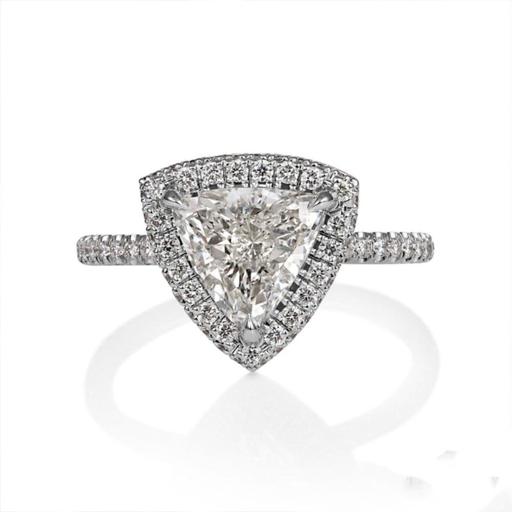 Trillion Diamond Hidden Halo Engagement Ring for Women