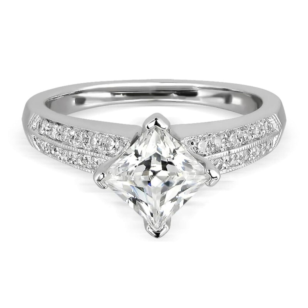 Princess Cut Solitaire With Accents Engagement Ring For Women