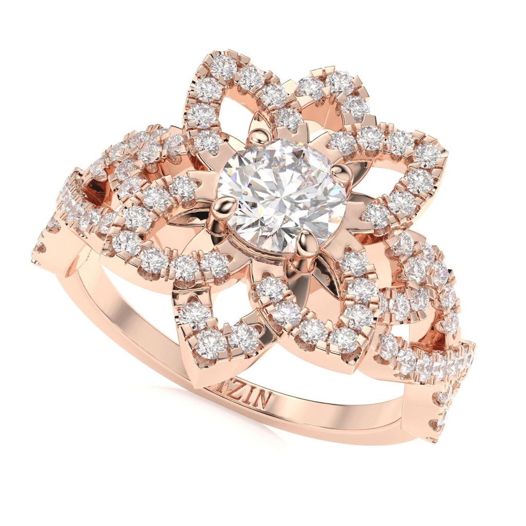 Floral Round  Diamond Art Deco Engagement Ring for Women,  Wedding Ring, Handmade One Year Anniversary Gift