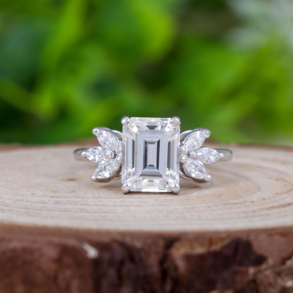 Emerald Diamond 7 Stone Engagement Ring For Women