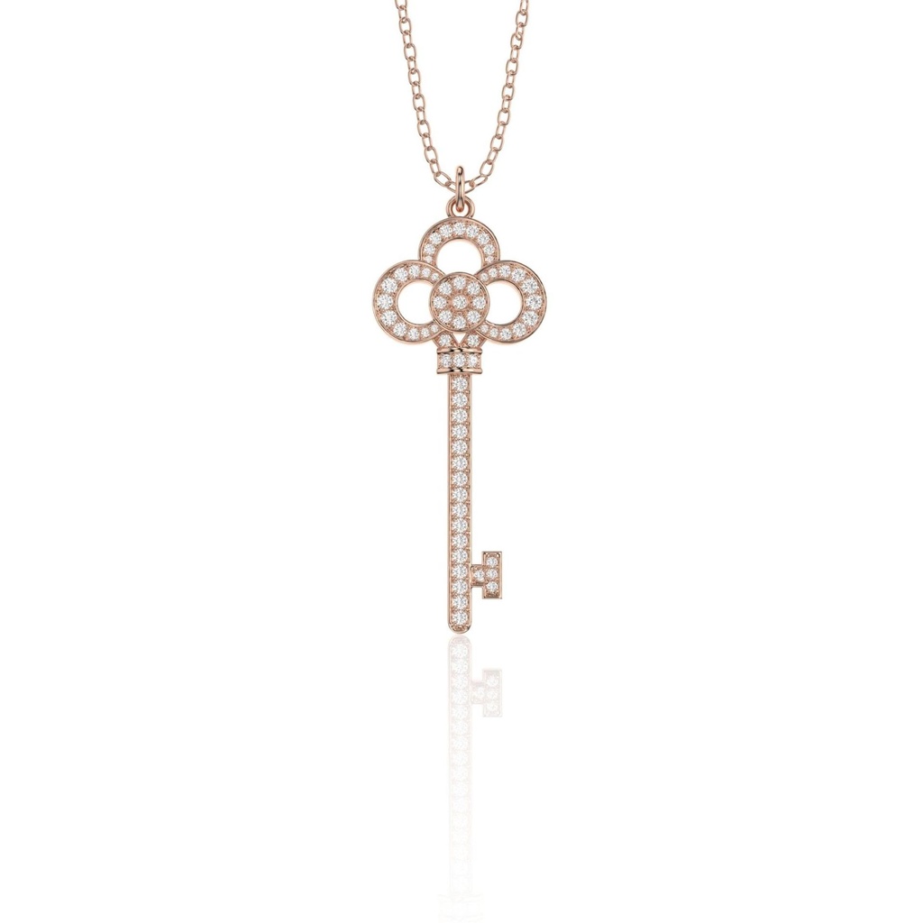 Round Diamond Key Shape Necklace For Women