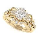 Pear shaped engagement ring set Unique Rose gold Diamond engagement ring Cluster wedding Bridal set Promise Anniversary ring