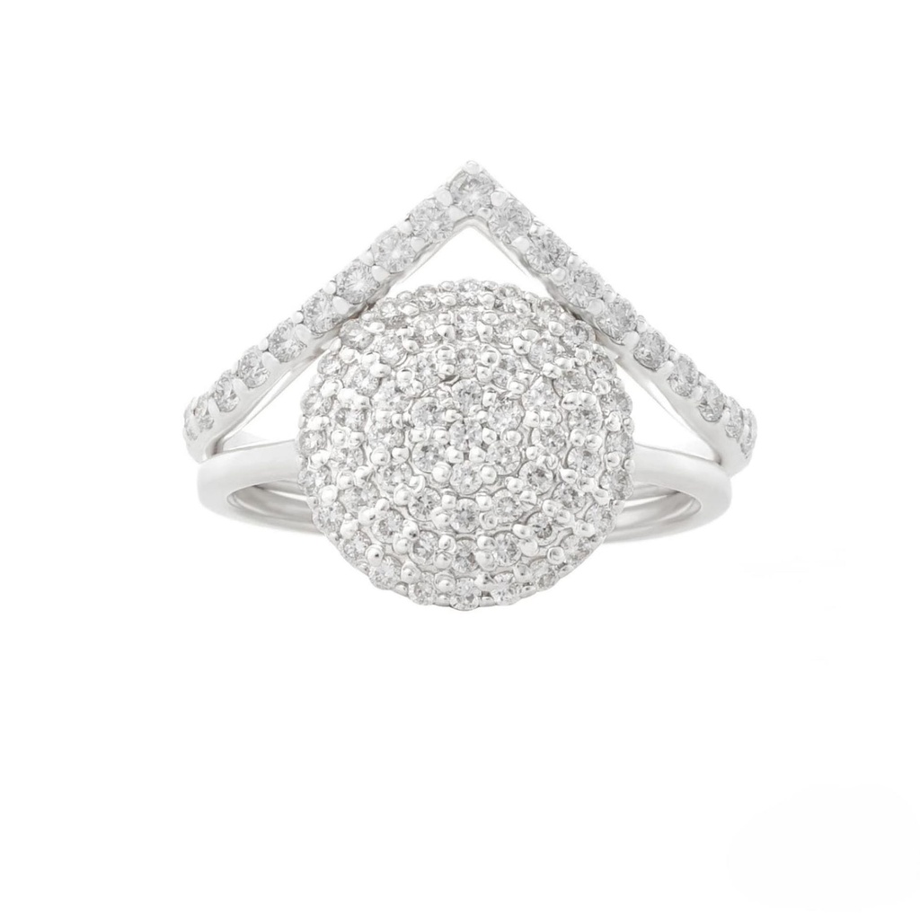 Pave Diamond Engagement Ring Set/Coin Shape Art Deco Bridal Set/Curved Stacking Set/Nesting V Shaped Ring/Wedding Ring Set/2 Pcs Ring Woman