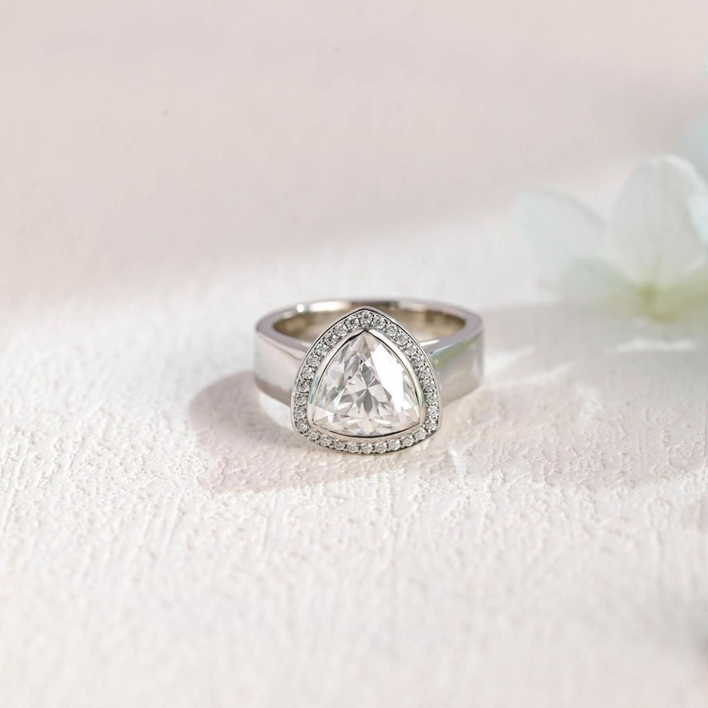Antique Trillion  Engagement Ring Halo Wedding Ring/Anniversary Gift/ Wedding Band/Proposal Ring
