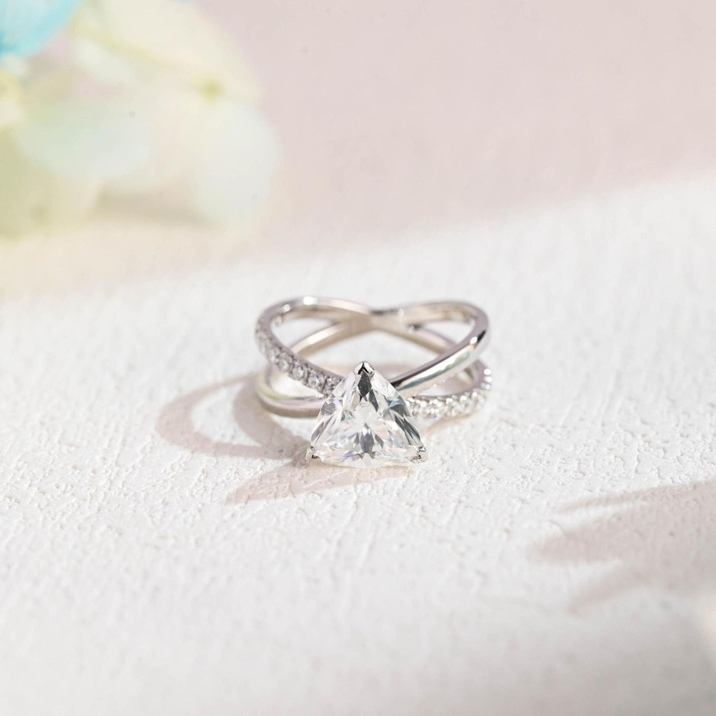Trillion Cut Engagement Ring Twisted Double Band Wedding Ring/Anniversary Ring/Proposal Ring for Her