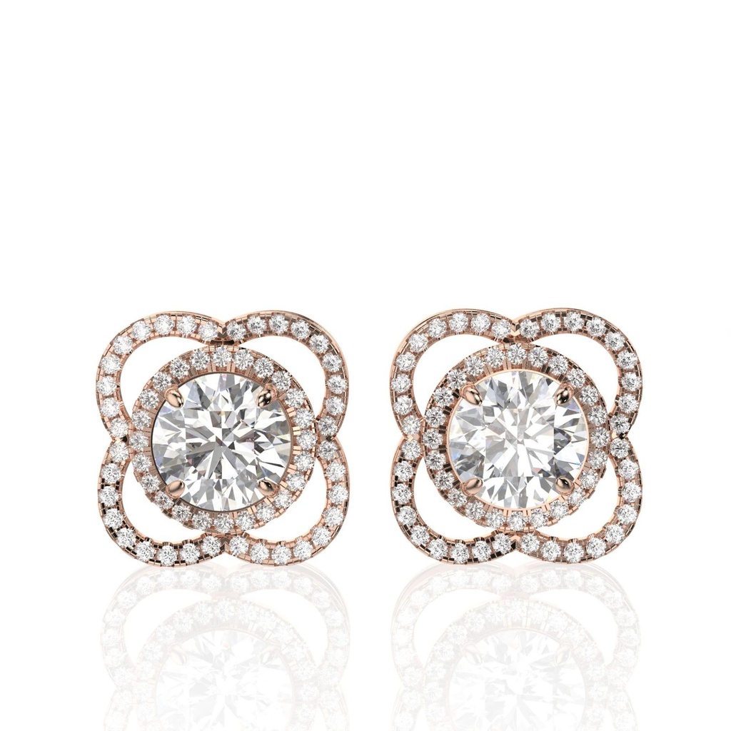 Round Cut  Halo Art Deco Stud Earring, 925 Sterling Silver Women Earring, Unique Style Screw Earring, Anniversary Gift