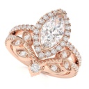 Marquise  engagement ring set white gold art deco halo rings art deco leaf curved wedding rings anniversary bridal set