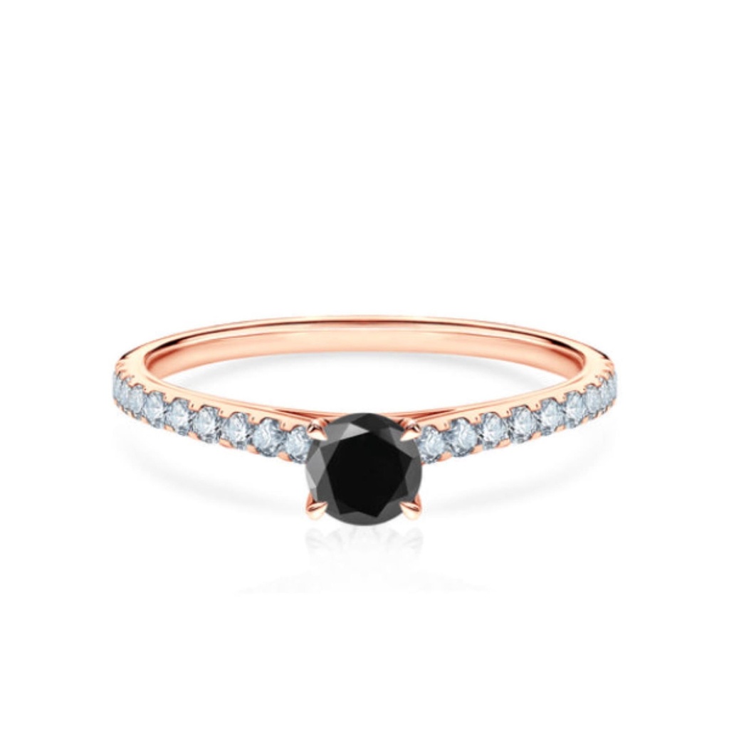  Round Cut 4 Prong Black And White Diamond Wedding Ring
